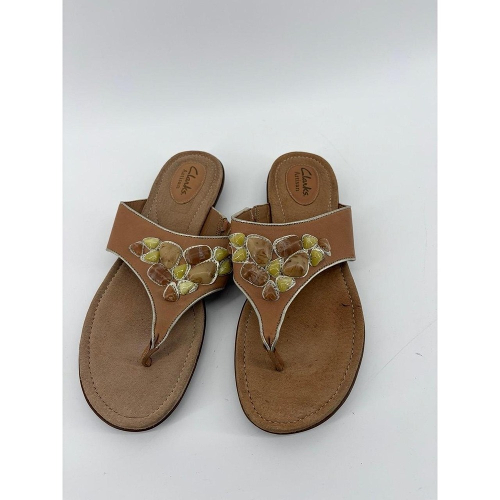 Clarks Artisan Sandals, Slip On, Beaded Leather Shoes, Earth Tones, Women 9.5